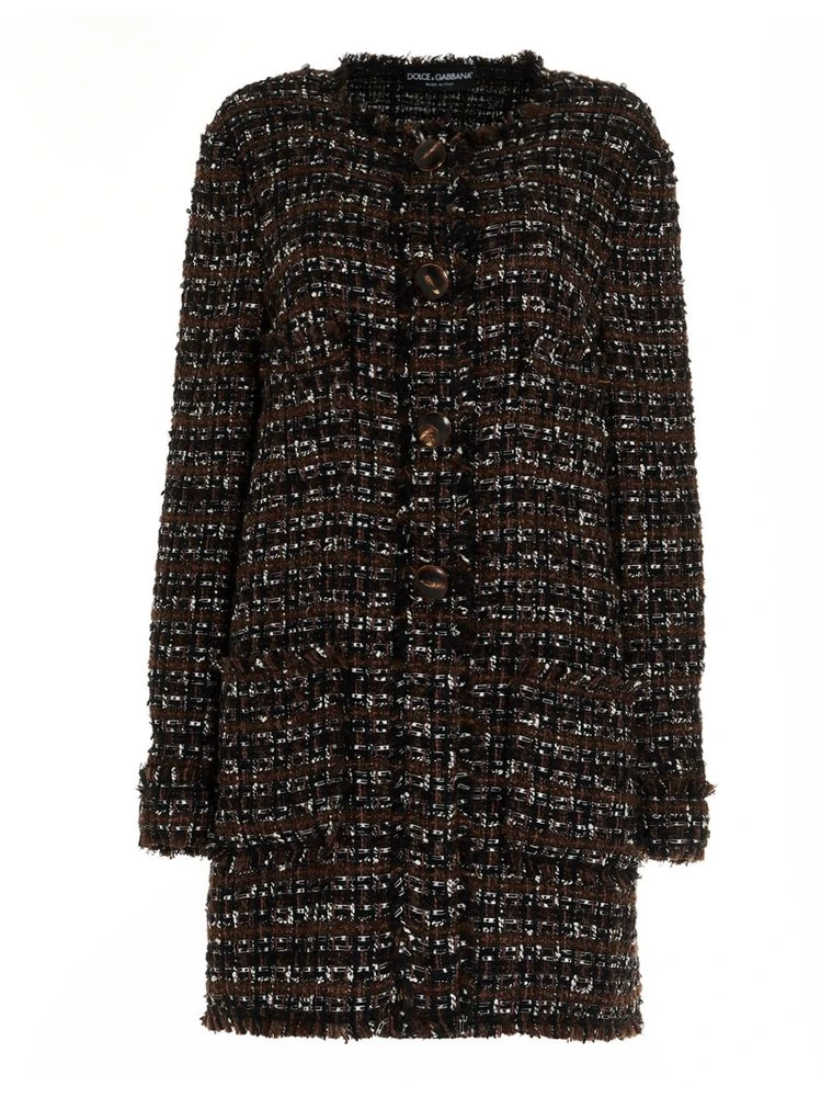 Dolce & Gabbana Checked Tweed Coat - Multi 1 Dolce & Gabbana Checked Tweed Coat - Multi