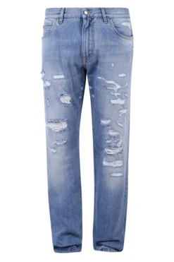 Dolce & Gabbana Distressed Straight-Leg Jeans - Blue