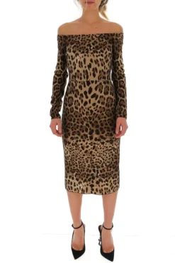 Dolce & Gabbana Off The Shoulder Animal Print Dress - Multi
