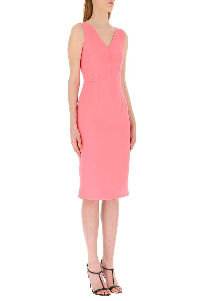 Dolce & Gabbana V-Neck Fitted Dress - Pink 3 Dolce & Gabbana V-Neck Fitted Dress - Pink - Image 3