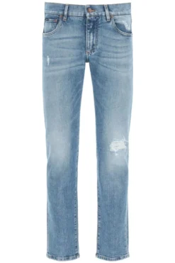 Dolce & Gabbana Distressed Straight-Leg Jeans - Blue