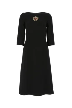 Dolce & Gabbana Logo Embroidered Midi Dress - Black