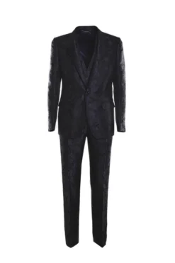 ( New Season ) Dolce & Gabbana Jacquard Three Piece Tailored Suit - Black