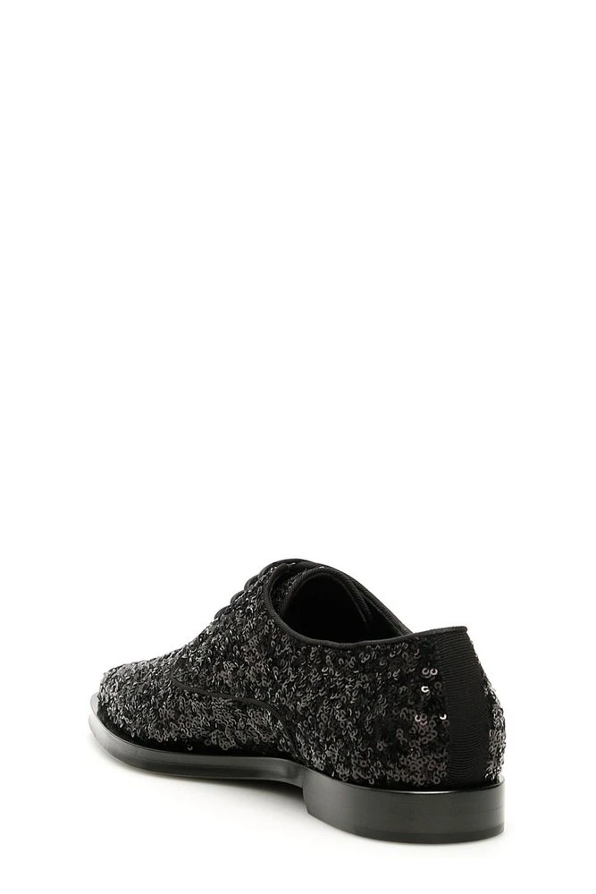 Dolce & Gabbana Sequinned Lace-Up Shoes - Black 2 Dolce & Gabbana Sequinned Lace-Up Shoes - Black - Image 2