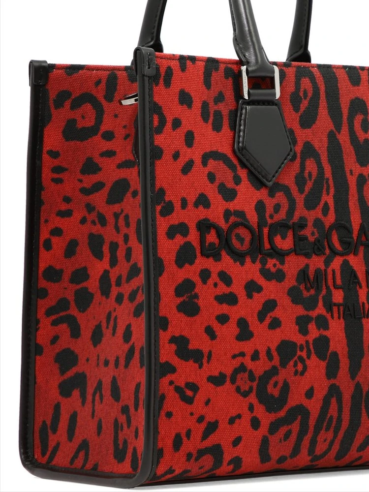 ( New Season ) Dolce & Gabbana Logo Embroidered Animal-Print Medium Tote Bag - Red 5 ( New Season ) Dolce & Gabbana Logo Embroidered Animal-Print Medium Tote Bag - Red - Image 5