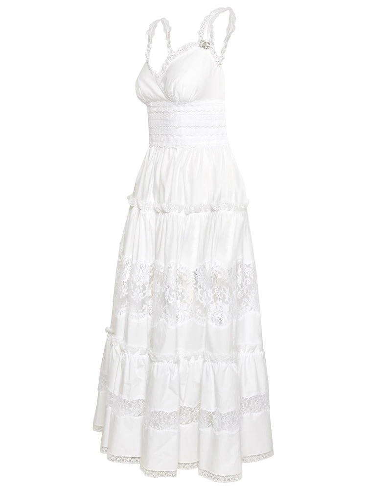( New Season ) Dolce & Gabbana DG Logo Embellished Poplin Dress - White 3 ( New Season ) Dolce & Gabbana DG Logo Embellished Poplin Dress - White - Image 3