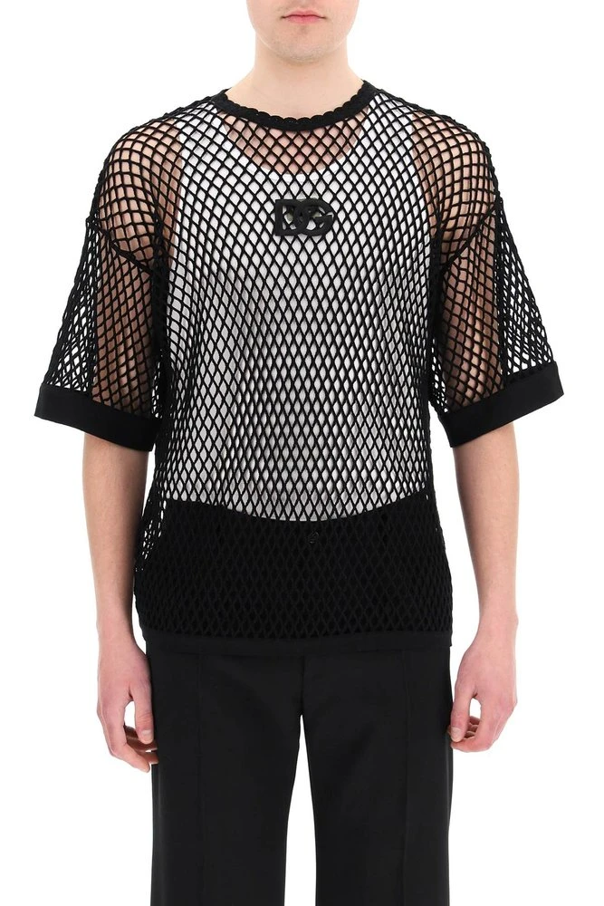 ( New Season ) Dolce & Gabbana Logo Patch Mesh Crewneck T-Shirt - Black 2 ( New Season ) Dolce & Gabbana Logo Patch Mesh Crewneck T-Shirt - Black - Image 2