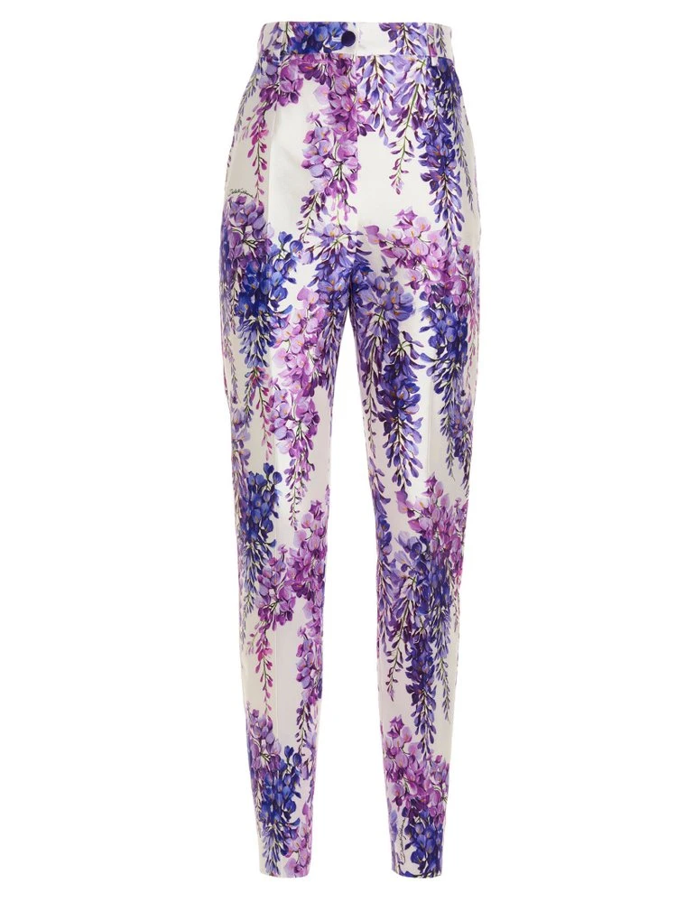 ( New Season ) Dolce & Gabbana Wisteria-Printed Mikado Pants - Purple 1 ( New Season ) Dolce & Gabbana Wisteria-Printed Mikado Pants - Purple