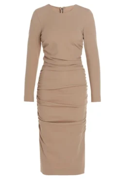 ( New Season ) Dolce & Gabbana Crewneck Bodycon Dress - Beige
