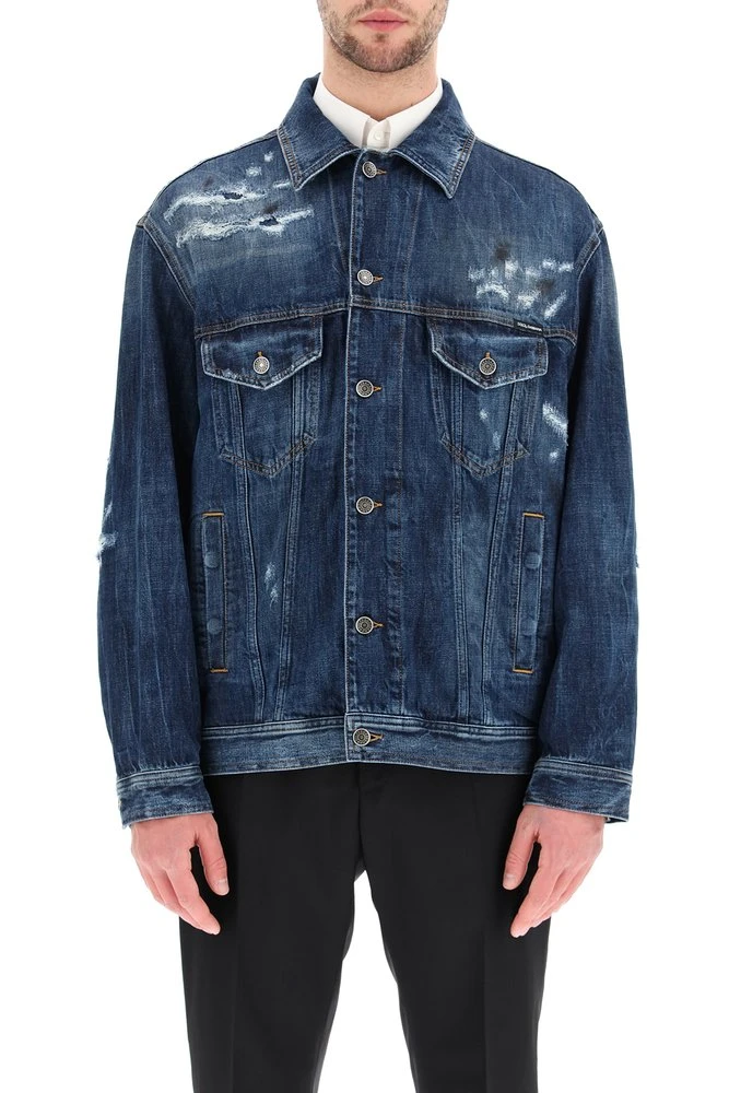 Dolce & Gabbana Distressed Buttoned Denim Jacket - Blue 3 Dolce & Gabbana Distressed Buttoned Denim Jacket - Blue - Image 3