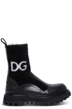 Dolce & Gabbana Logo Intarsia Ankle Boots - Black