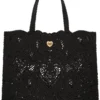 Dolce & Gabbana Logo Plaque Lace Large Tote Bag - Black