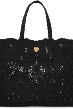 Dolce & Gabbana Logo Plaque Lace Large Tote Bag - Black