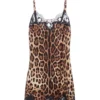 ( New Season ) Dolce & Gabbana Leopard Print Lace Trim Slip Dress - Multi