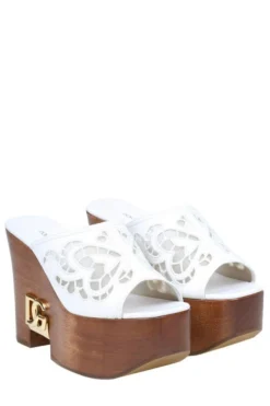 ( New Season ) Dolce & Gabbana DG Logo Platform Mules - White -Cheap Vestureo Store 1a9ad8e452356d605c32c52af5604923