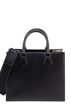 ( New Season ) Dolce & Gabbana Logo-Embossed Top Handle Bag - Black