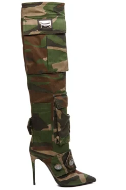 ( New Season ) Dolce & Gabbana Logo Patch Camouflage Patterned Boots - Red