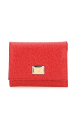 ( New Season ) Dolce & Gabbana Logo Plaque Trifold Wallet - Red