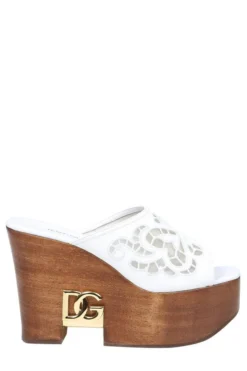 ( New Season ) Dolce & Gabbana DG Logo Platform Mules - White