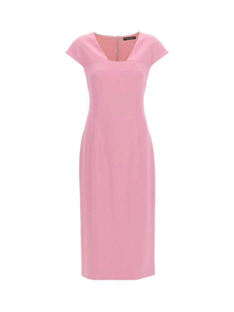 Dolce & Gabbana Square Neck Midi Cady Dress - Pink 1 Dolce & Gabbana Square Neck Midi Cady Dress - Pink