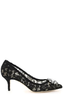 ( New Season ) Dolce & Gabbana Taormina Lace Embellished Pumps - Black
