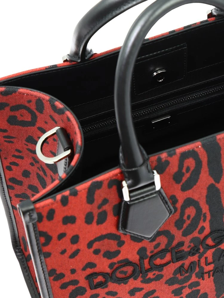 ( New Season ) Dolce & Gabbana Logo Embroidered Animal-Print Medium Tote Bag - Red 4 ( New Season ) Dolce & Gabbana Logo Embroidered Animal-Print Medium Tote Bag - Red - Image 4