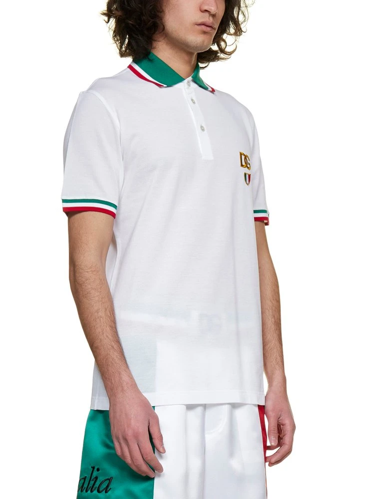( New Season ) Dolce & Gabbana Logo Patch Striped Trim Polo Shirt - White 5 ( New Season ) Dolce & Gabbana Logo Patch Striped Trim Polo Shirt - White - Image 5