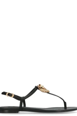 Dolce & Gabbana Devotion Logo Plaque T-Bar Sandals - Black