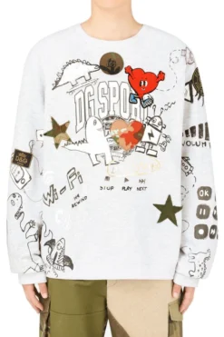( New Season ) Dolce & Gabbana DG Sport Graphic Print Crewneck Sweatshirt - Grey