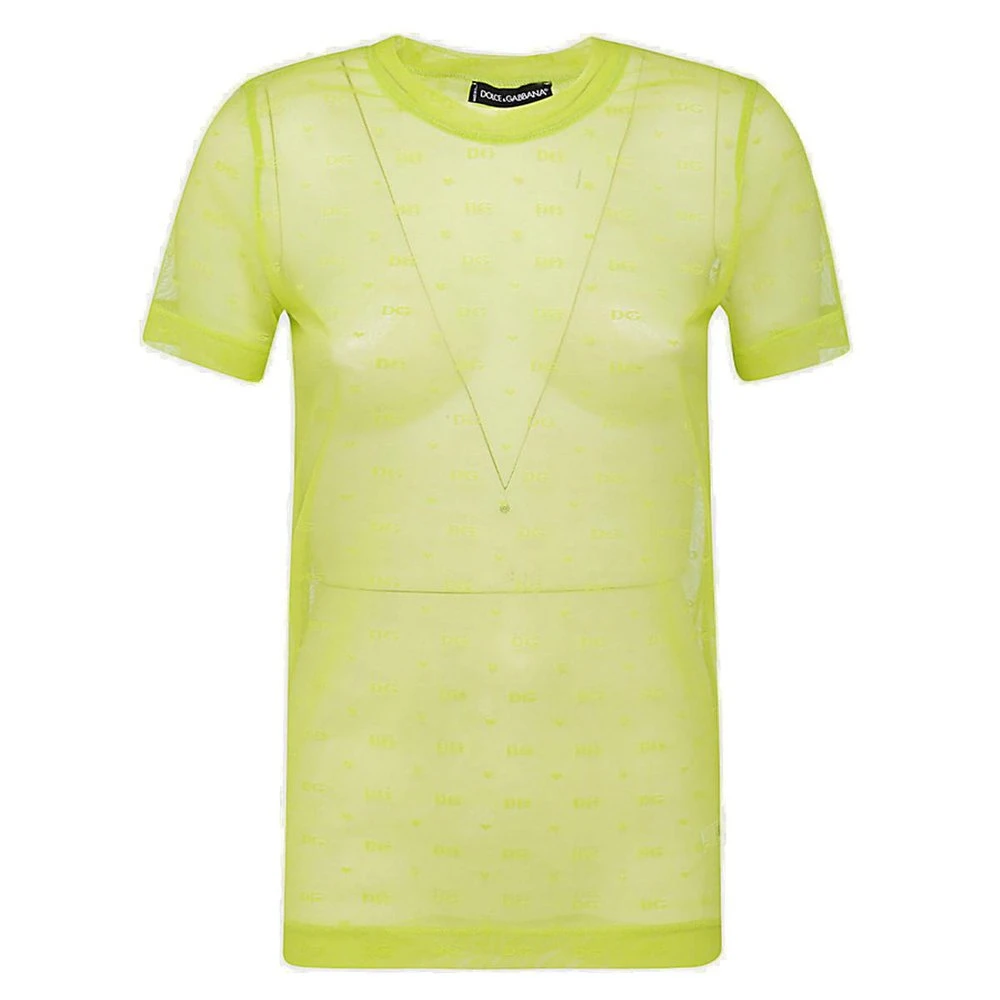 ( New Season ) Dolce & Gabbana Monogram Patterned Mesh T-Shirt - Green 1 ( New Season ) Dolce & Gabbana Monogram Patterned Mesh T-Shirt - Green