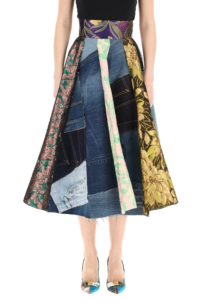 Dolce & Gabbana Patchwork Pleated Flared Skirt - Multi 3 Dolce & Gabbana Patchwork Pleated Flared Skirt - Multi - Image 3