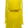 ( New Season ) Dolce & Gabbana Ruched Chiffon Mini Dress - Yellow
