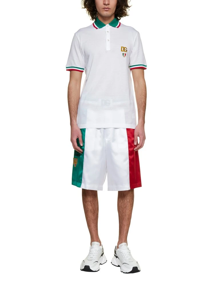 ( New Season ) Dolce & Gabbana Logo Patch Striped Trim Polo Shirt - White 6 ( New Season ) Dolce & Gabbana Logo Patch Striped Trim Polo Shirt - White - Image 6