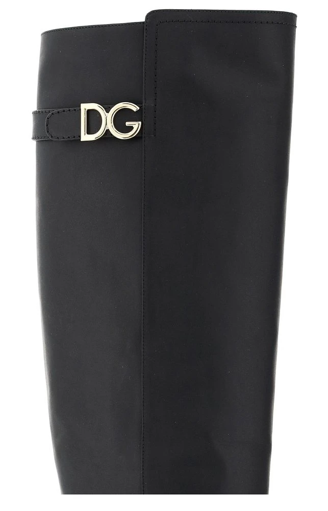 Dolce & Gabbana Logo Plaque Knee-High Boots - Black 4 Dolce & Gabbana Logo Plaque Knee-High Boots - Black - Image 4