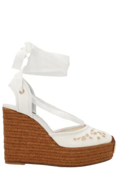 ( New Season ) Dolce & Gabbana Embroidered Wedges - White