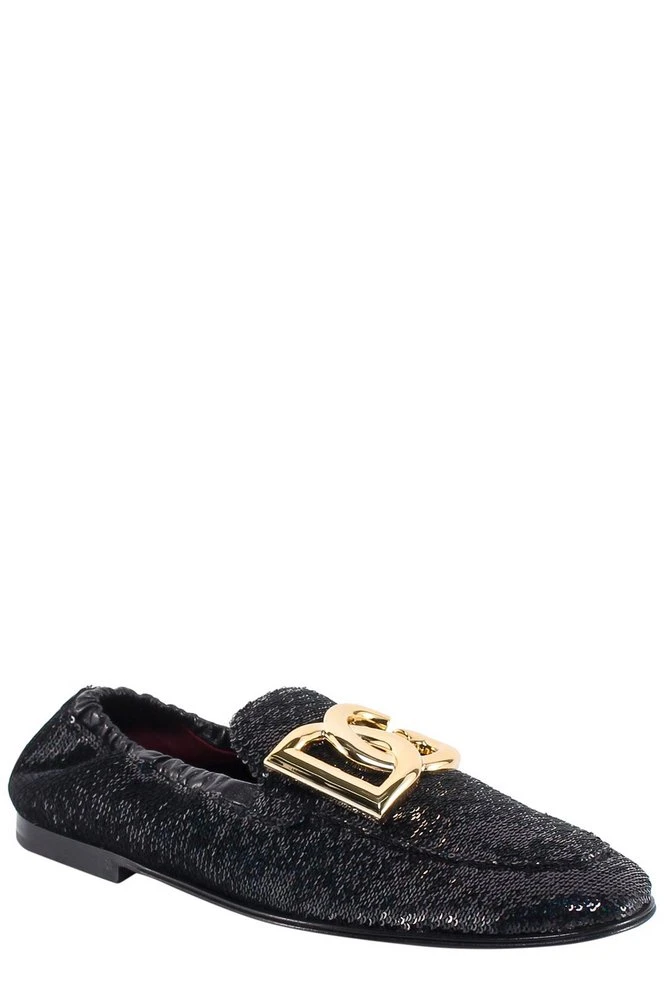 ( New Season ) Dolce & Gabbana DG Logo Sequin Embellished Slippers - Black 2 ( New Season ) Dolce & Gabbana DG Logo Sequin Embellished Slippers - Black - Image 2