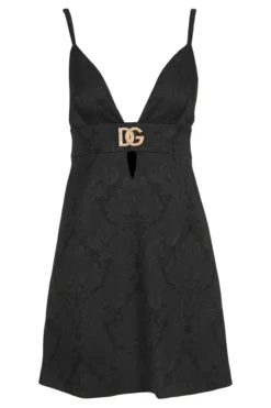 Dolce & Gabbana Monogram Plaque Mini Dress - Black