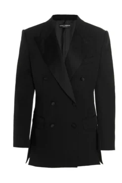 ( New Season ) Dolce & Gabbana V-Neck Double Breasted Blazer - Black