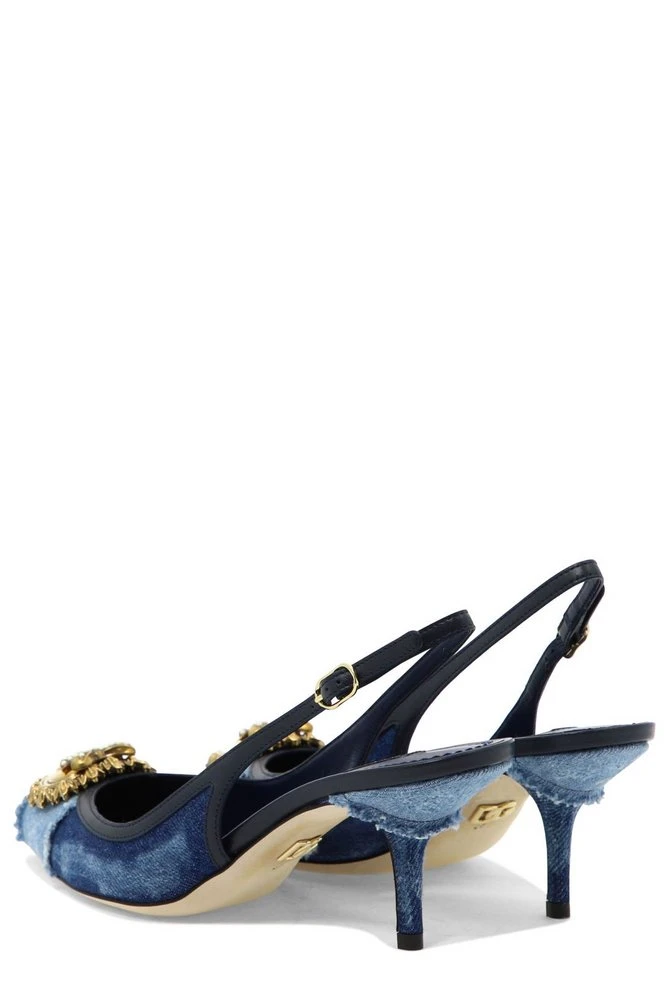 ( New Season ) Dolce & Gabbana Devotion Denim Slingback Pumps - Blue 4 ( New Season ) Dolce & Gabbana Devotion Denim Slingback Pumps - Blue - Image 4