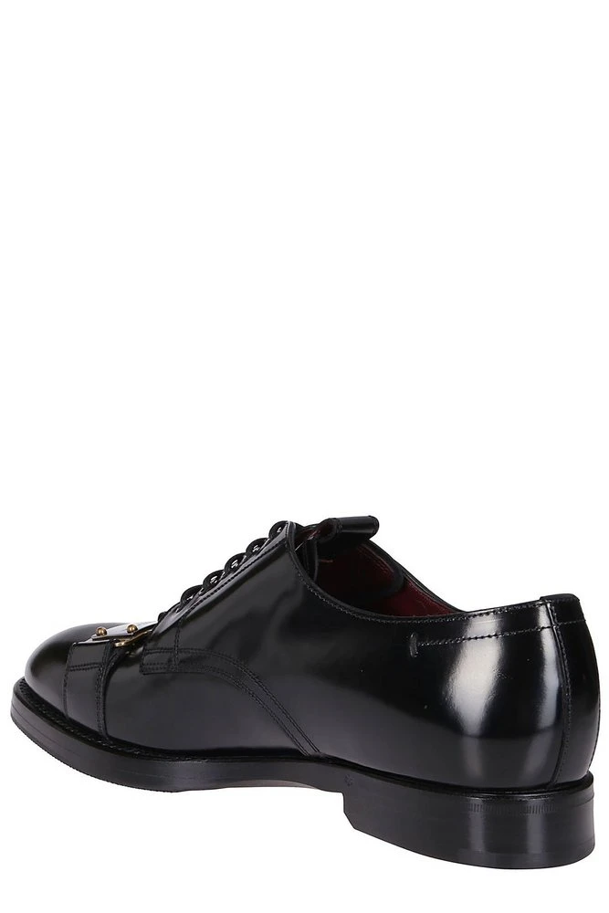 ( New Season ) Dolce & Gabbana Logo Plaque Lace-Up Derby Shoes - Black 3 ( New Season ) Dolce & Gabbana Logo Plaque Lace-Up Derby Shoes - Black - Image 3