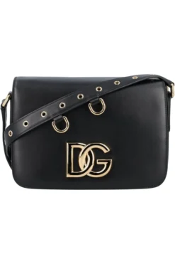 ( New Season ) Dolce & Gabbana 3.5 DG Logo Plaque Shoulder Bag - Black