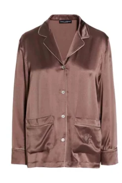 ( New Season ) Dolce & Gabbana Buttoned Long-Sleeved Pajama Shirt - Brown