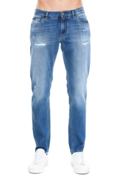 ( New Season ) Dolce & Gabbana Distressed Regular-Fit Stretch Jeans - Blue