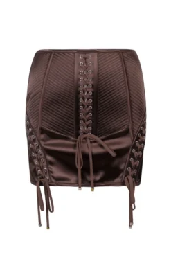 ( New Season ) Dolce & Gabbana High Waisted Lace-Up Mini Skirt - Brown