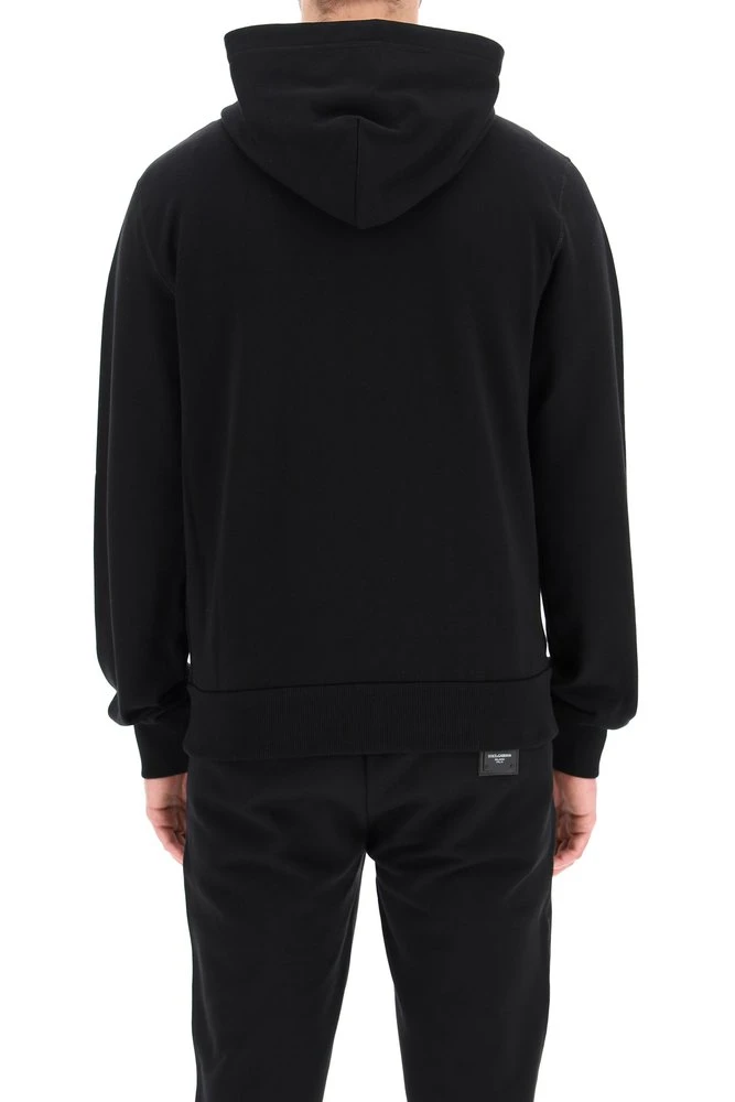 Dolce & Gabbana Logo Patch Drawstring Hoodie - Black 4 Dolce & Gabbana Logo Patch Drawstring Hoodie - Black - Image 4