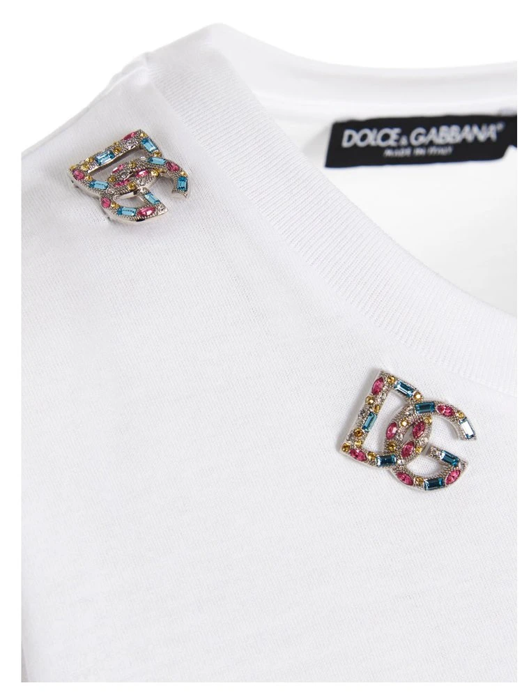 ( New Season ) Dolce & Gabbana DG Logo Embellished Jersey T-Shirt - White 4 ( New Season ) Dolce & Gabbana DG Logo Embellished Jersey T-Shirt - White - Image 4