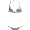 ( New Season ) Dolce & Gabbana Logo Plaque Halterneck Bikini Set - Silver