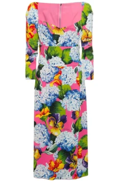 ( New Season ) Dolce & Gabbana Allover Floral Print Heart Neckline Dress - Multi