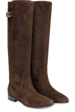 Dolce & Gabbana Logo Plaque Knee-High Boots - Brown -Cheap Vestureo Store 2fea0cc0fa2b7dab4b703962218eb259