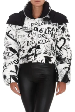 Dolce & Gabbana Slogan Graffiti Hooded Coat - Multi